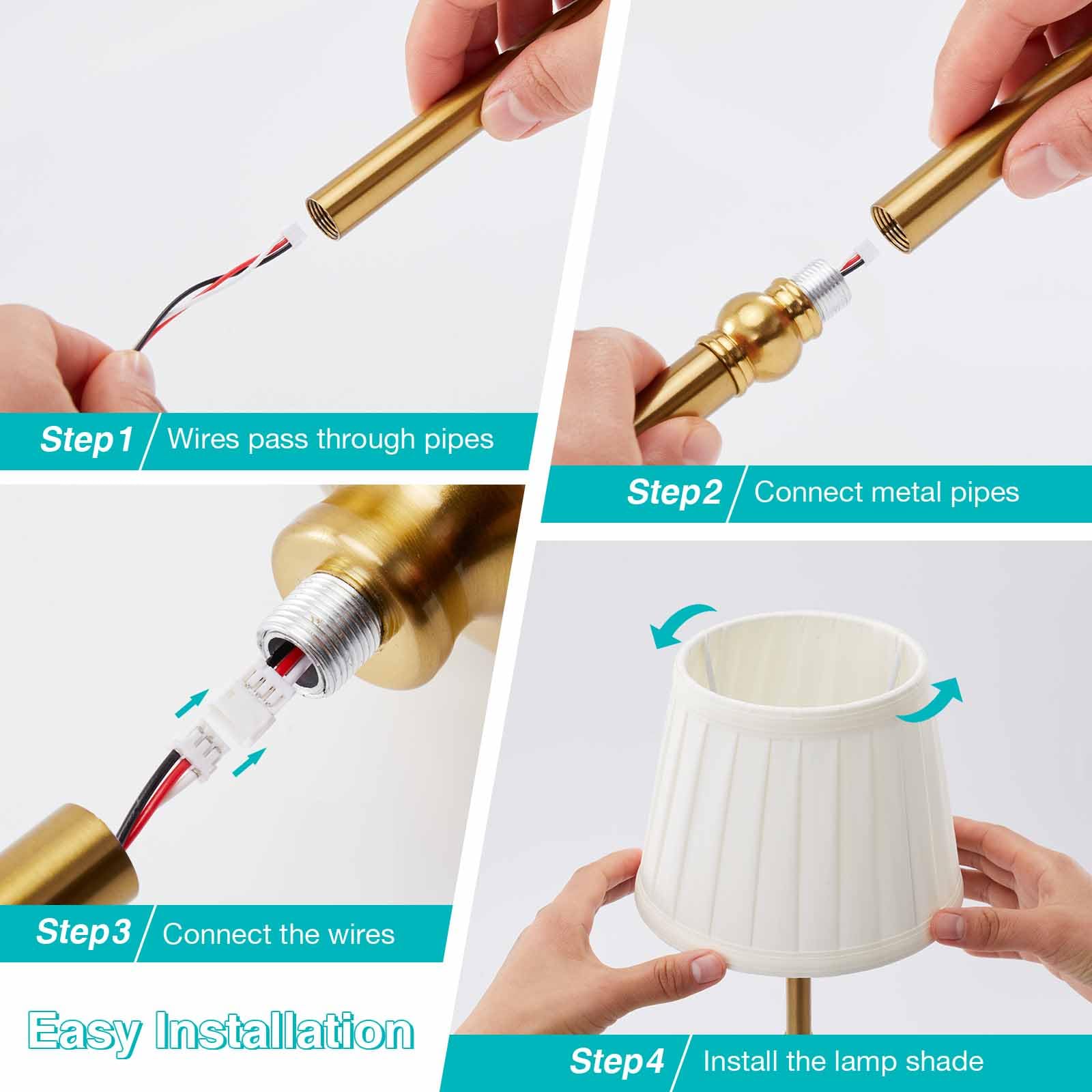 Mituo Gold-Rechargeable-Table-Lamp, 5200Mah Battery Powered Table Lamp, Cordless Touch Lamp With 3-Color Stepless Dimming & Fabric Shade For Bedroom/Dining Room/Living Room/Nursery