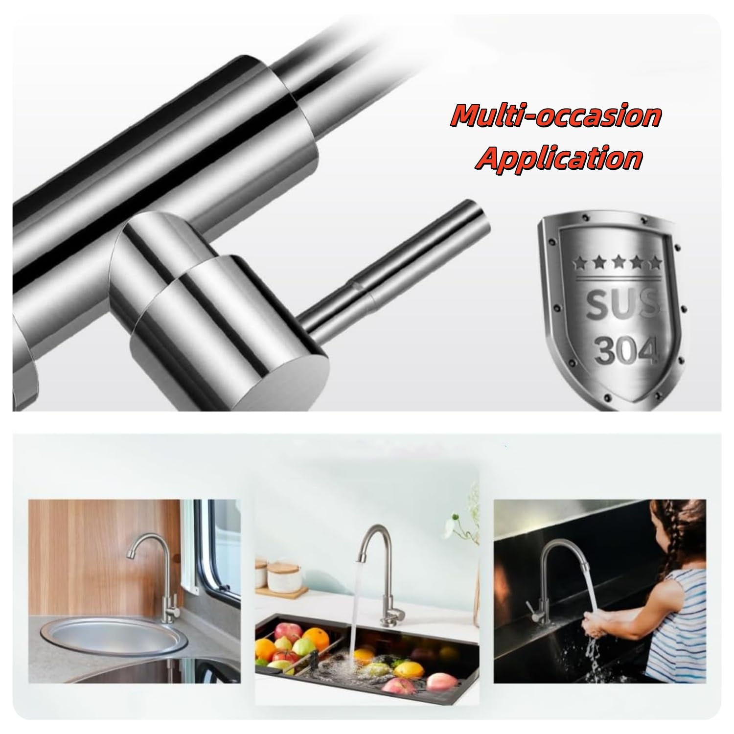 Zmshenma Kitchen Sink Faucet, Outdoor Faucet, Single Hole Bar Sink Faucet, Single Handle High Curved Kitchen Faucet 304 Stainless Steel