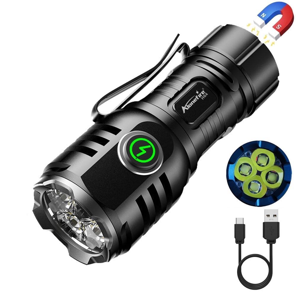 Alonefire H64 Mini Led Flashlight Type C Usb Rechargeable Bright 4 Led Light Source Small Torch 8 Modes Waterproof Long Battery Life With Tail Magnet, Clip, Battery For Outdoor, Edc Carry, Hiking