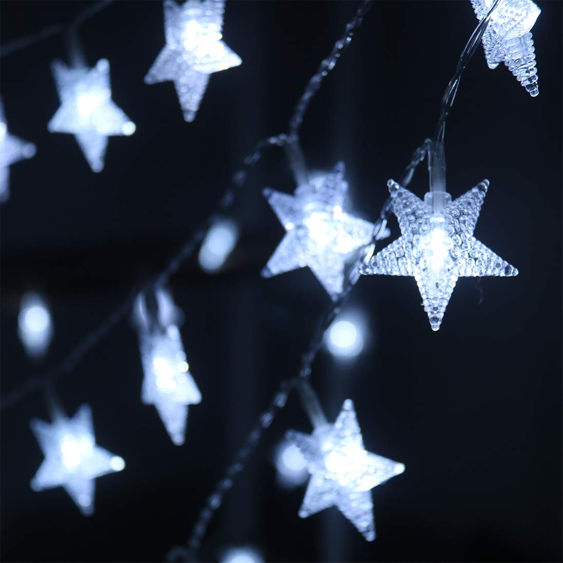 Xingpold Led Star String Lights,Outdoor Battery Operated String Lights White Fairy Lights,16.4 Feet 50 Led Waterproof Christmas Tree Lights For Indoor Wedding Halloween Camping Umbrella Birthday Party