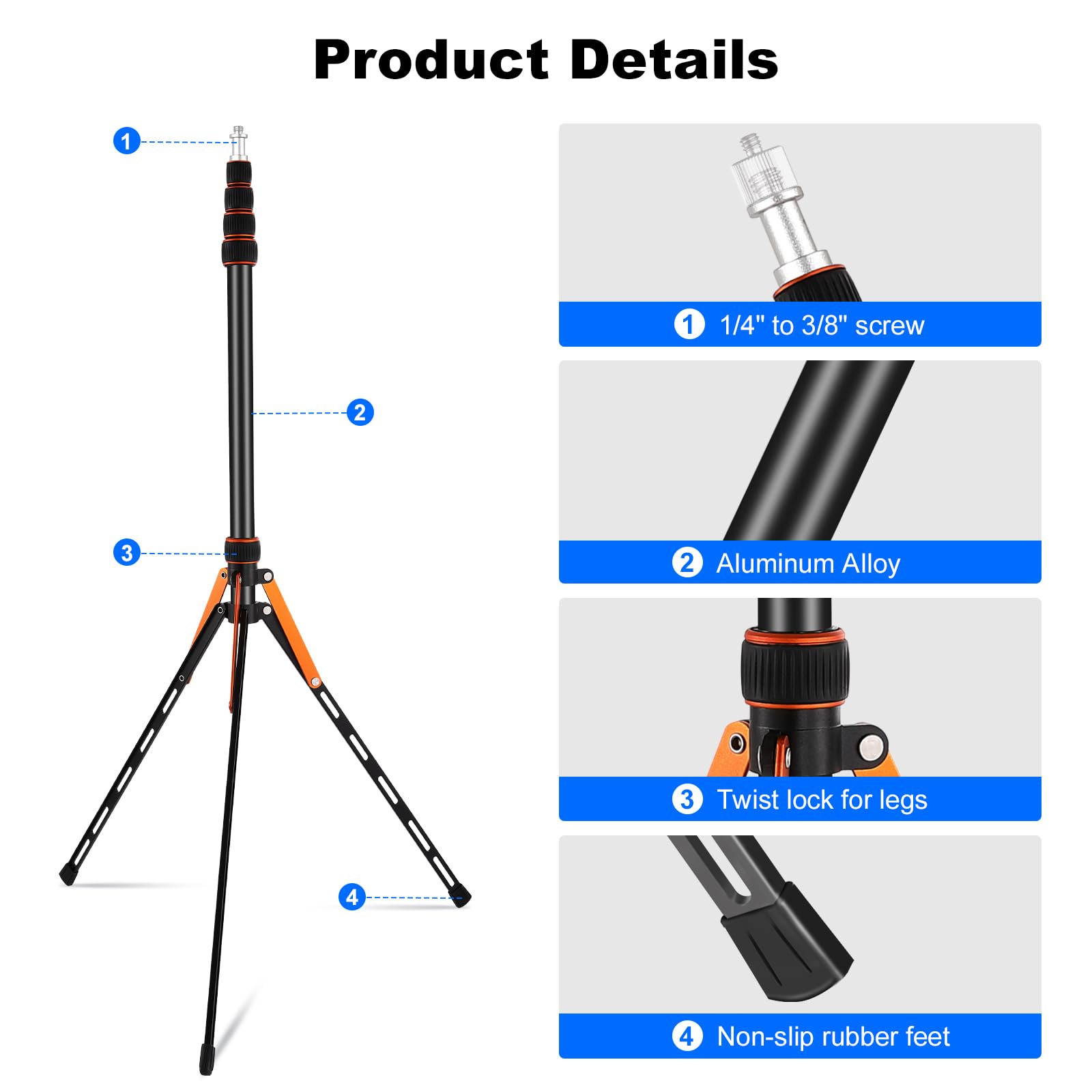 Soonpho Extendable Travel Light Stand 7.2Ft / 2.2M Sturdy Aluminum Alloy Light Weight Adjustable Portable Tripod With Carry Bag For Photography Studio Outdoor Shooting Speedlight Flash Reflector Ring Light