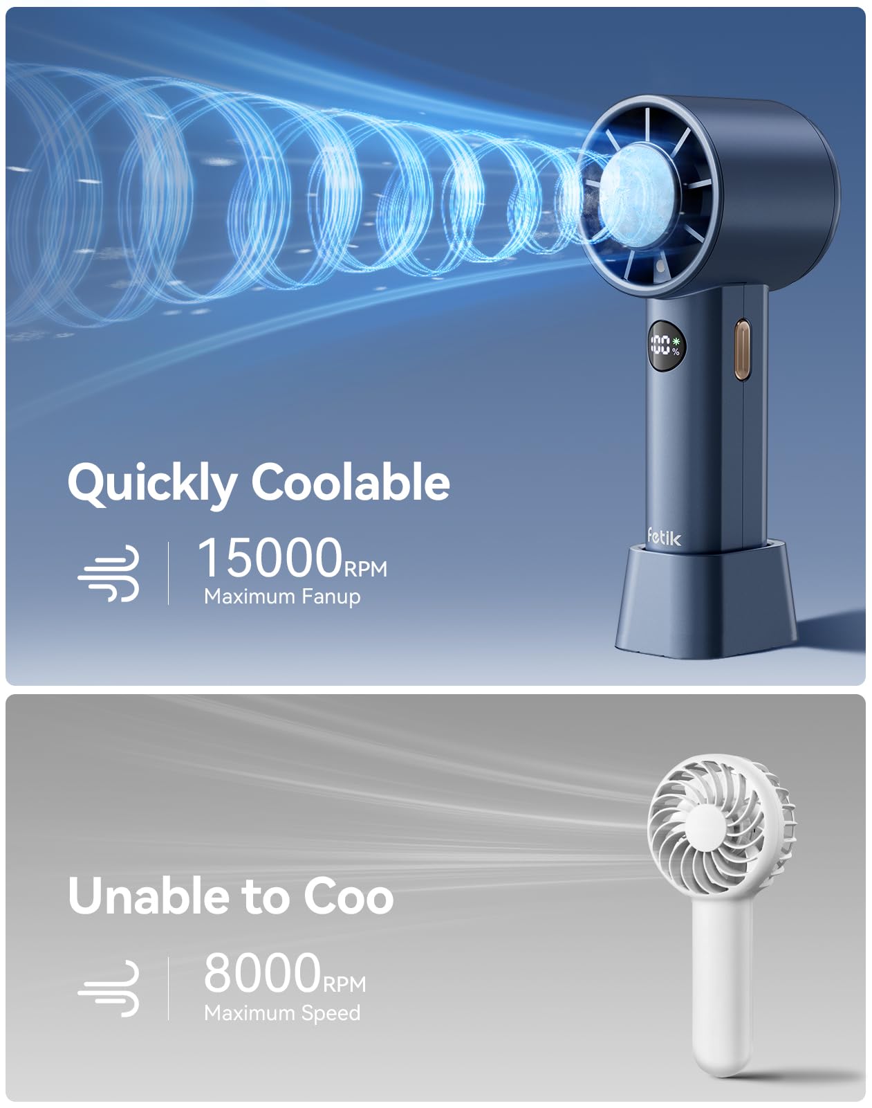 Portable Handheld Fan, Speed(1-100) Adjustable Personal Turbo Fan, 3600Mah Usb Rechargeable Mini
