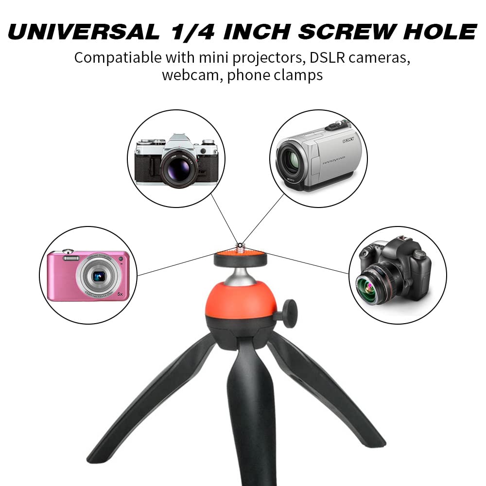 Aoesin Mini Phone & Camera & Webcam Tripod Stand, 360° Ball Head Panoramic Shooting, Work Height 5.7 Inch, With Phone Clamp And Gopro Adaptor, Lightweight 0.3 Lb And Portable, Red
