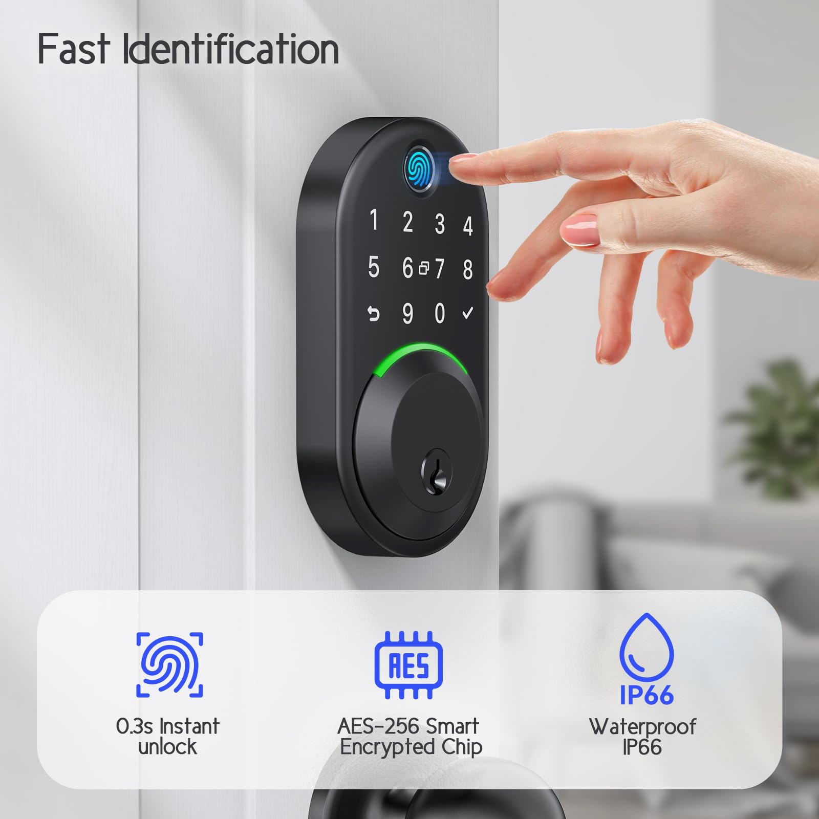 Wisegear Keypad Smart Lock With Knob Set,Keyless Entry Door Lock Deadbolt With Handle,Front Door Lock Set,Fingerprint Door Lock For Front Door,Electronic Code Deadbolt, Matte Black