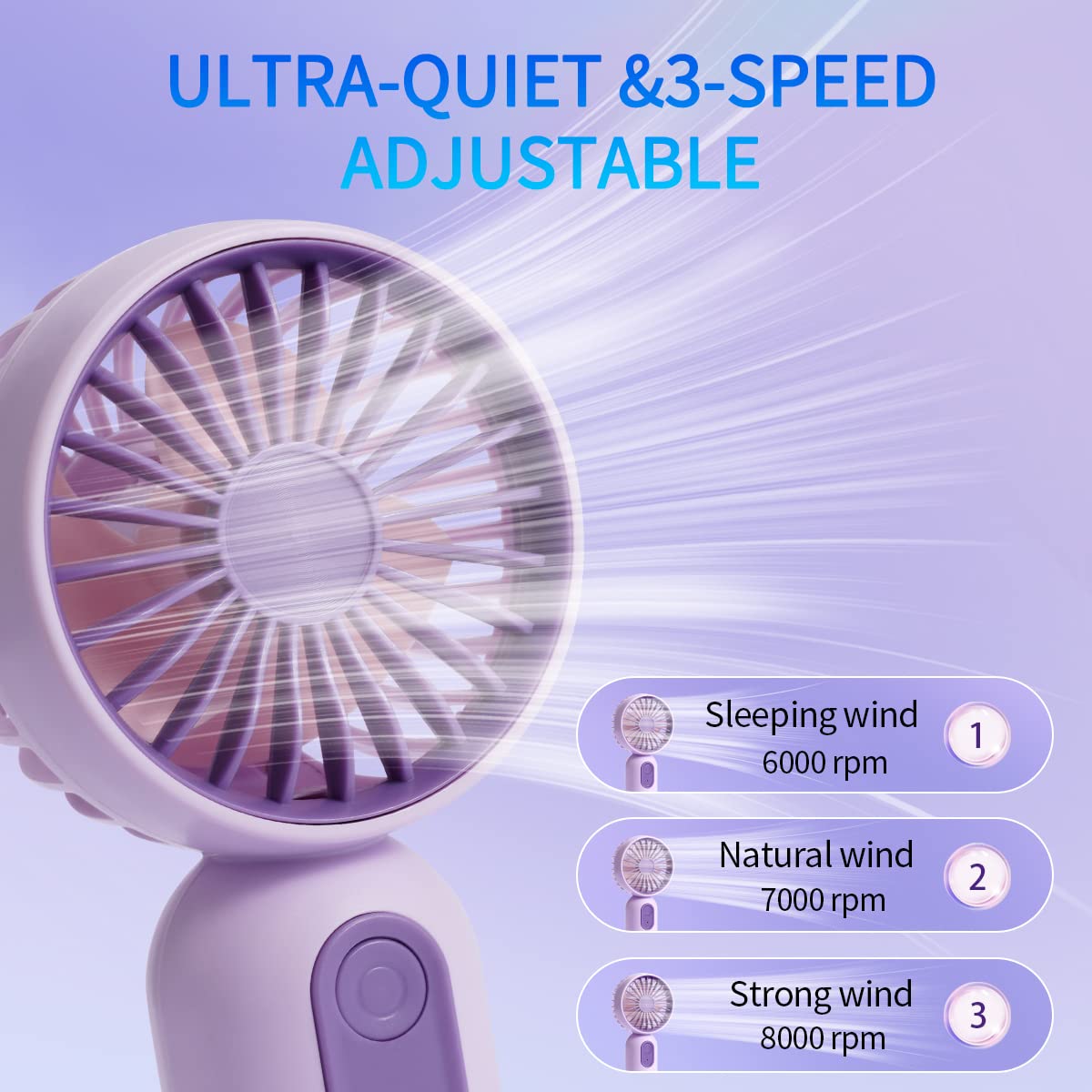 Mini Portable Fan 3 Pack, Cute Handheld Battery Operated Lightweight Small Personal Fan With 3 Speed