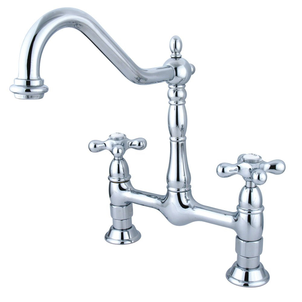 Elements Of Design Kingston Brass Es1171Ax Orleans 2-Handle 8' Center Bridge Kitchen Faucet, 8- 1/2', Polished Chrome