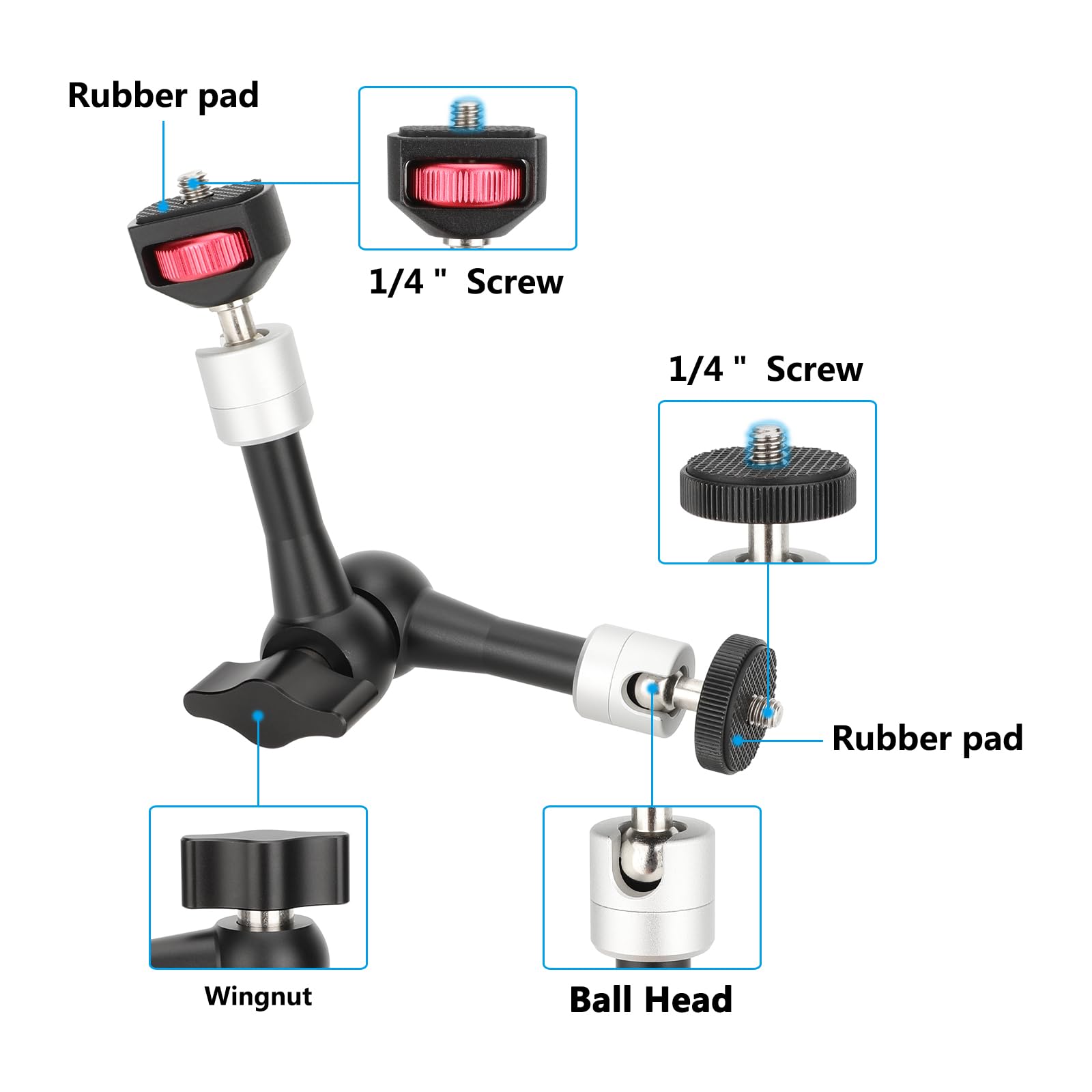 Camvate Articulating Arm (7" - 3433) - Black, 1/4"-20 Screw Mount, Compatible With Monitor, Light, Sound Gear
