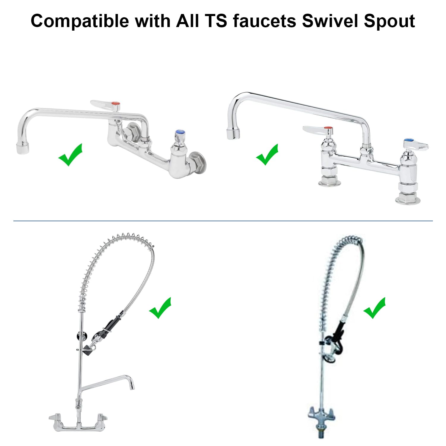 Tnroted 12 Inch Faucet Spout Replacement Fits For All T&S Faucets, 360° Commercial Sink Faucet Swivel Spout For 2 Or 3 Bay Compartment Sinks