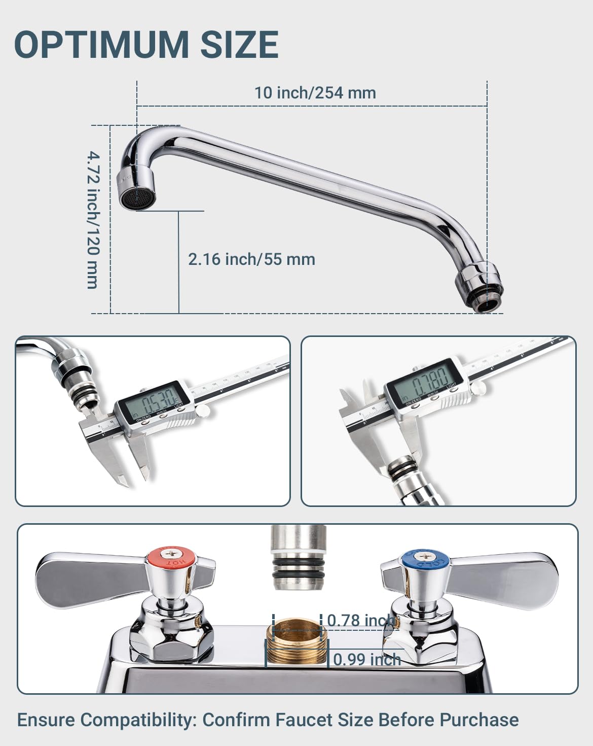 Phivan Commercial Faucet Parts 10 Inch Swivel Spout Replacement Kit For Most Brands Commercial Kitchen Sink Faucet 1.8 Gpm Stainless Steel Swivel Swing Add-On Nozzle For 2 Or 3 Bay Compartment Sinks