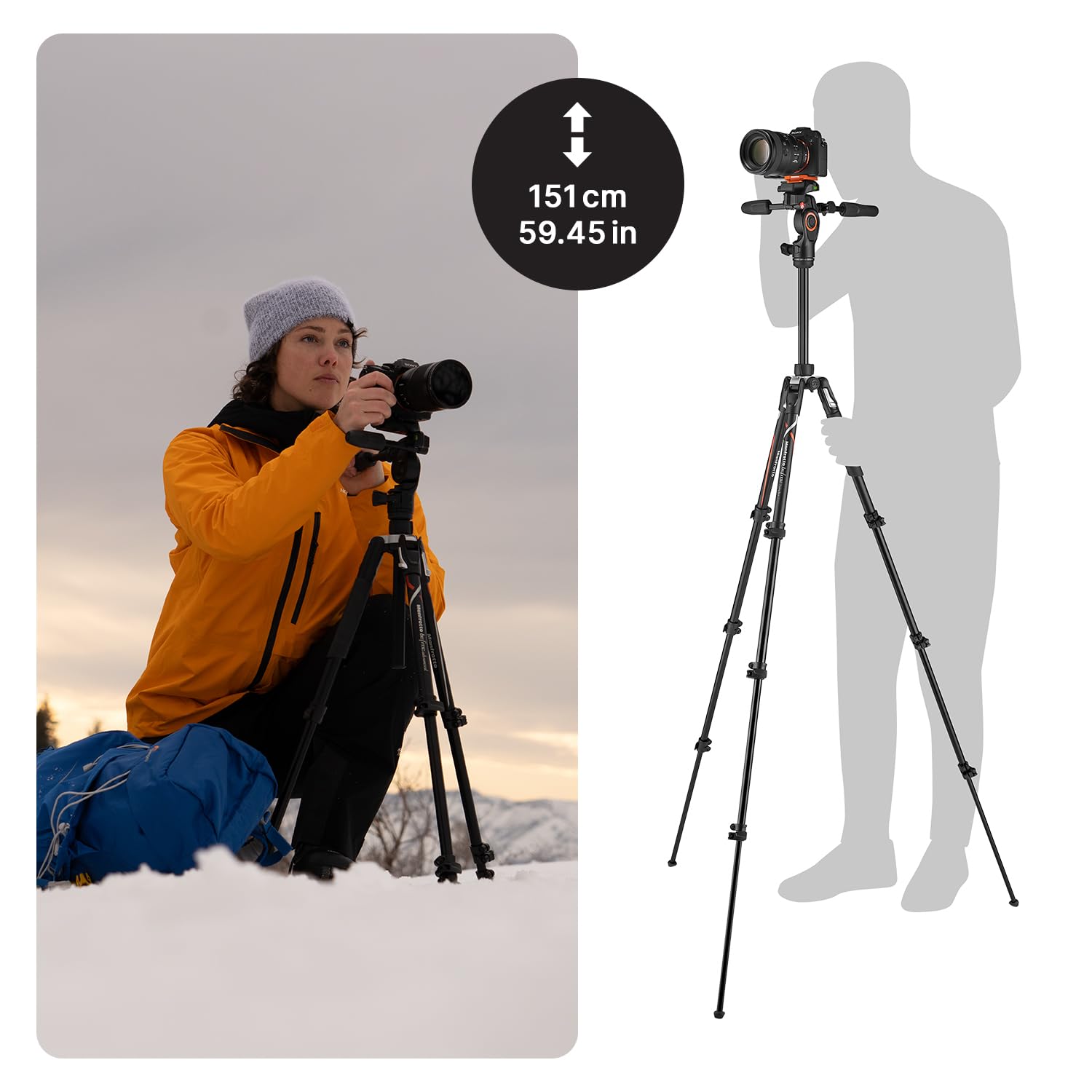 Manfrotto Be Live Advanced 4-Section Aluminum Travel Tripod With 3-Way Fluid Head