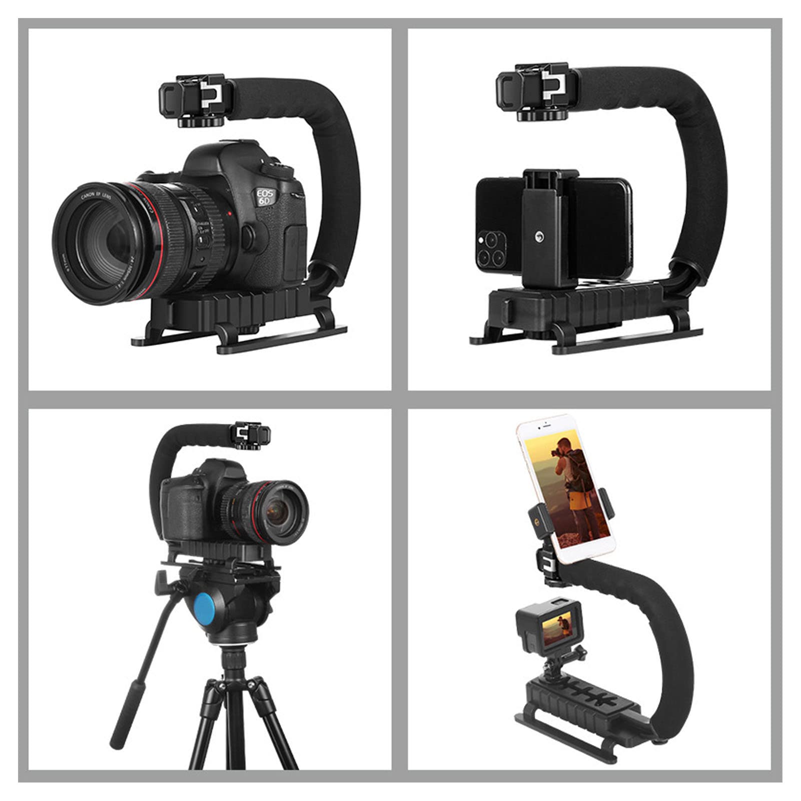 Agatige Handheld Stabilizer, U C Shape Video Action Stabilizing Handle Grip Abs Sponge Black Handheld Photography Accoessory For Micro Movies