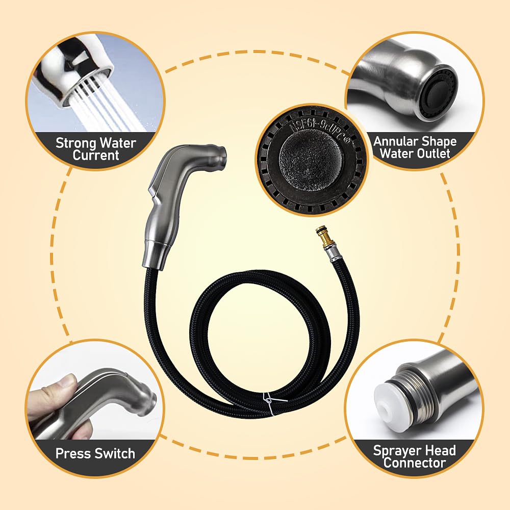 Hansengroe Kitchen Sink Sprayer Replacement Parts Compatible With Moen 136103Sl 140028Srs, Universal Kitchen Faucets Parts Replacement Side Sprayer (Brushed Nickel)