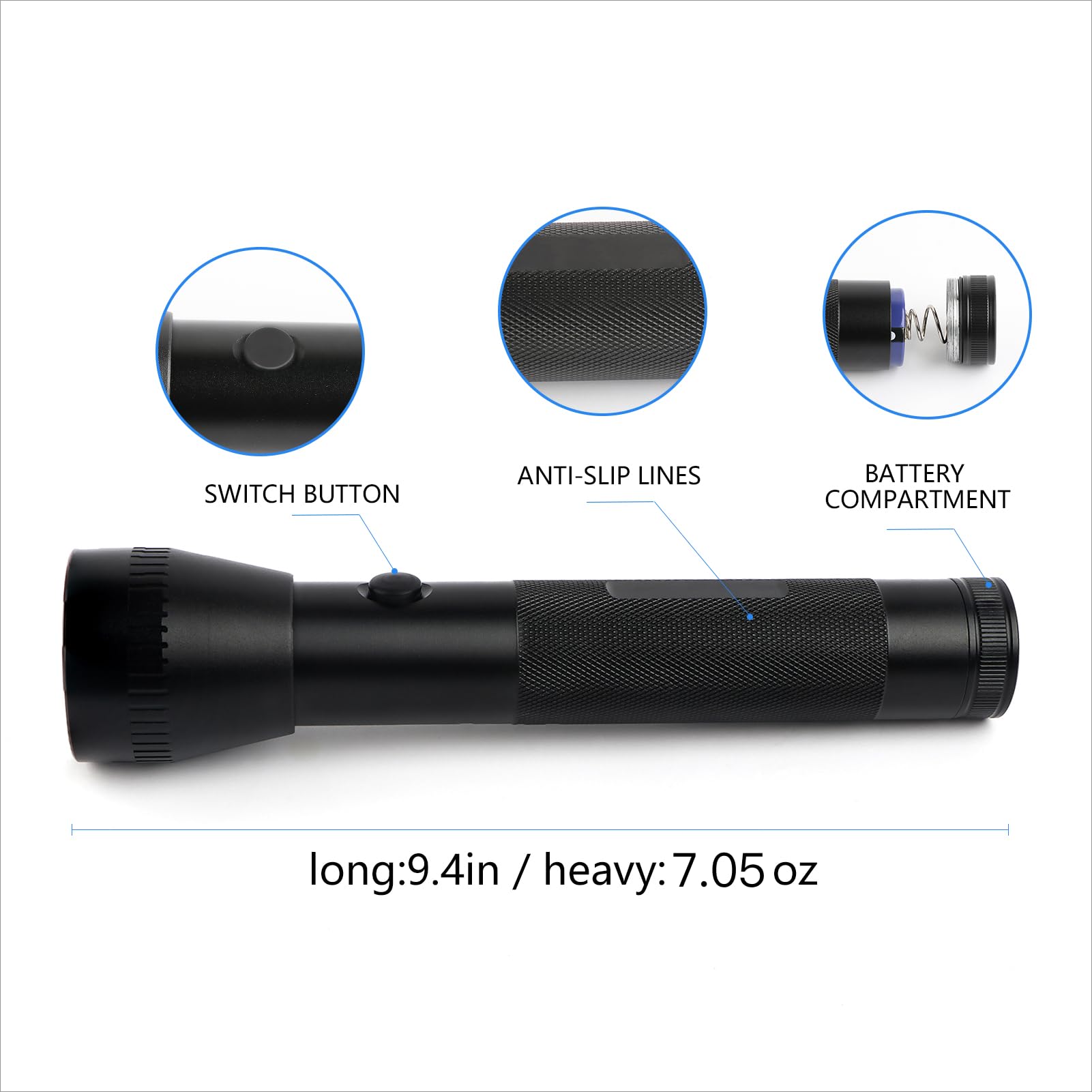 Hilngav Heavy Duty 2-Cell D Battery Led Big Flashlights, High Lumens, Single Mode, Aluminum, Rugged Metal Flashlight For Outdoors And Emergency Power Outages (3 Pack)