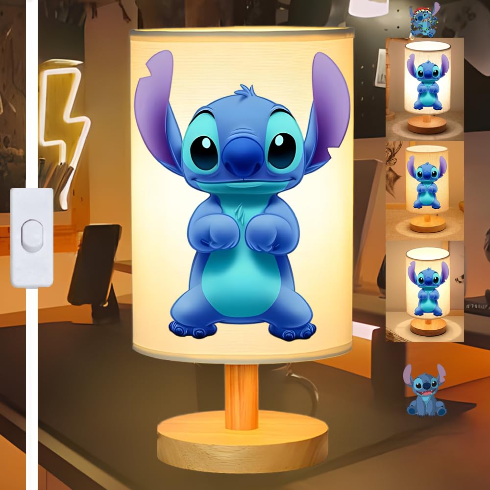 Sapouni Cute Bedside Table Lamp For Bedroom Nightstand, 3 Colors Night Stand Light Lamp With Led Bulb, Wood Base Round Flaxen Fabric Shade Desk Reading Lamps For Kids Room, Christmas Decor, For Girls