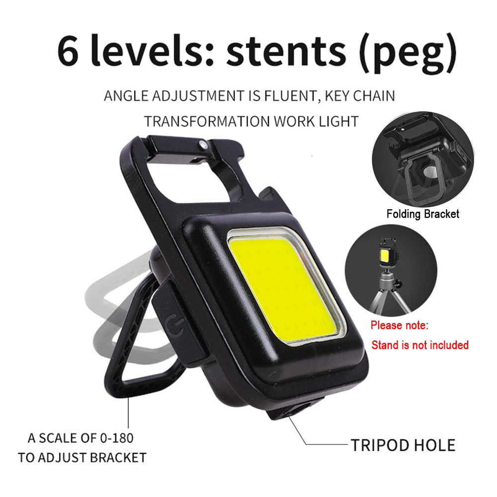 Ysy Cob Small Flashlights, 800Lumens Bright Rechargeable Keychain Mini Flashlight 3 Light Modes Portable Pocket Light With Folding Bracket Bottle Opener And Magnet Base For Fishing Walking Camping