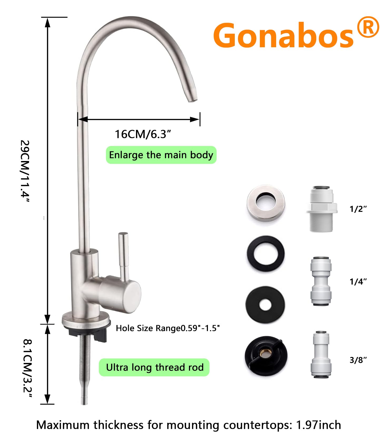 Gonabos Drinking Water Faucet For Kitchen,100% Lead- Reverse Osmosis Faucets,Stainless Steel Kitchen Filtered Water Faucets,Brushed Nickel Ro Faucet With Longer Thread Pipe