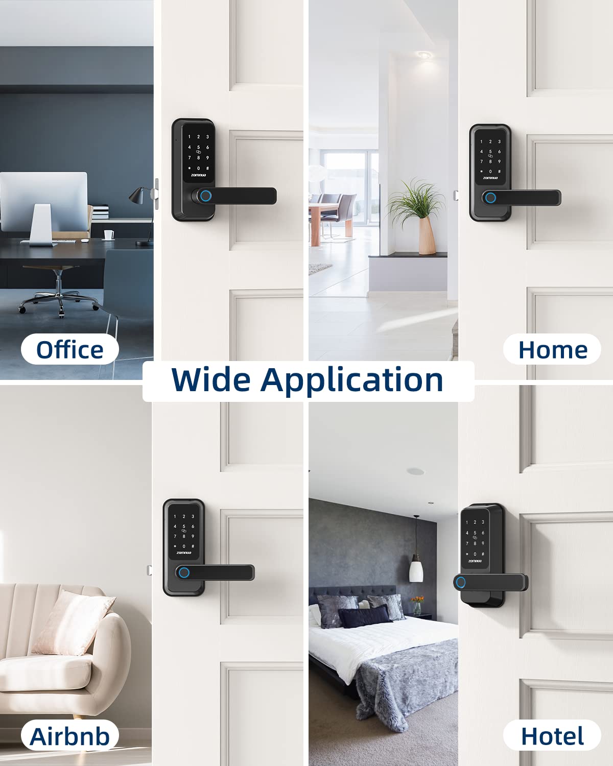 Zomnua Wifi Smart Lock With Handle,Fingerprint Lever Keyless Entry Door Lock With Keypad, Alexa Digital Electronic Smart Deadbolt For Front Door With Gateway,Bluetooth App, Fob Keys