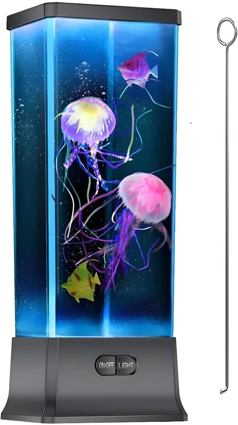 Colorlife Electric Jellyfish Tank Table Lamp With Color Changing Light For Kids Men Women Home Deco For Room Mood Light For Relax(Black)