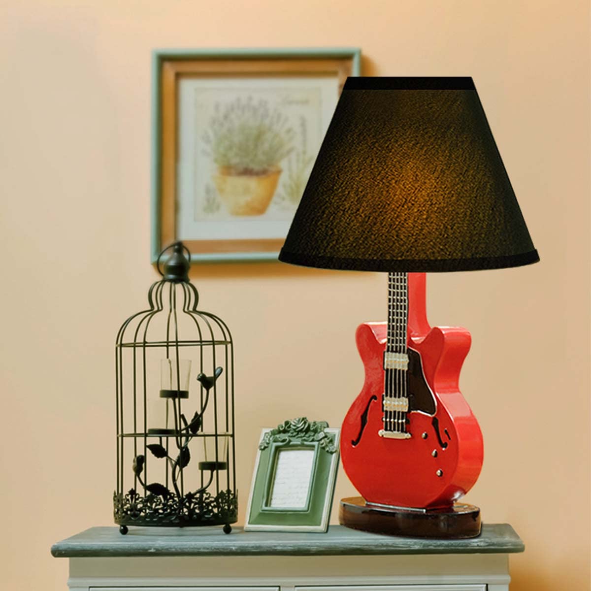 Inletter Modern Creative Cartoon Desk Lamp Red Guitar Lamp Bedroom Bedside Table Lamp Night Light Dimming Warm And Lovely Children ,Red