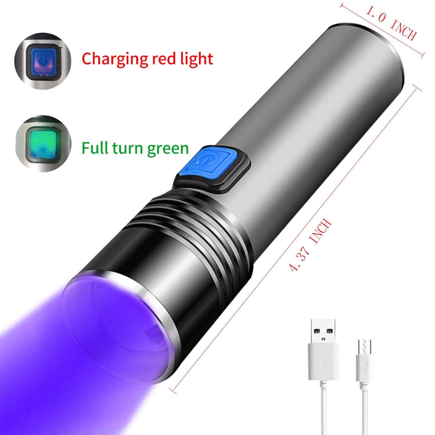 Yzyoe Uv Flashlight Mini Rechargeable,Black Light Flashlight Mini,Uv Light 3 Mode High Low Strobe,Dry Stains, Scorpion Detection, Matching With Pet Odor Eliminator.