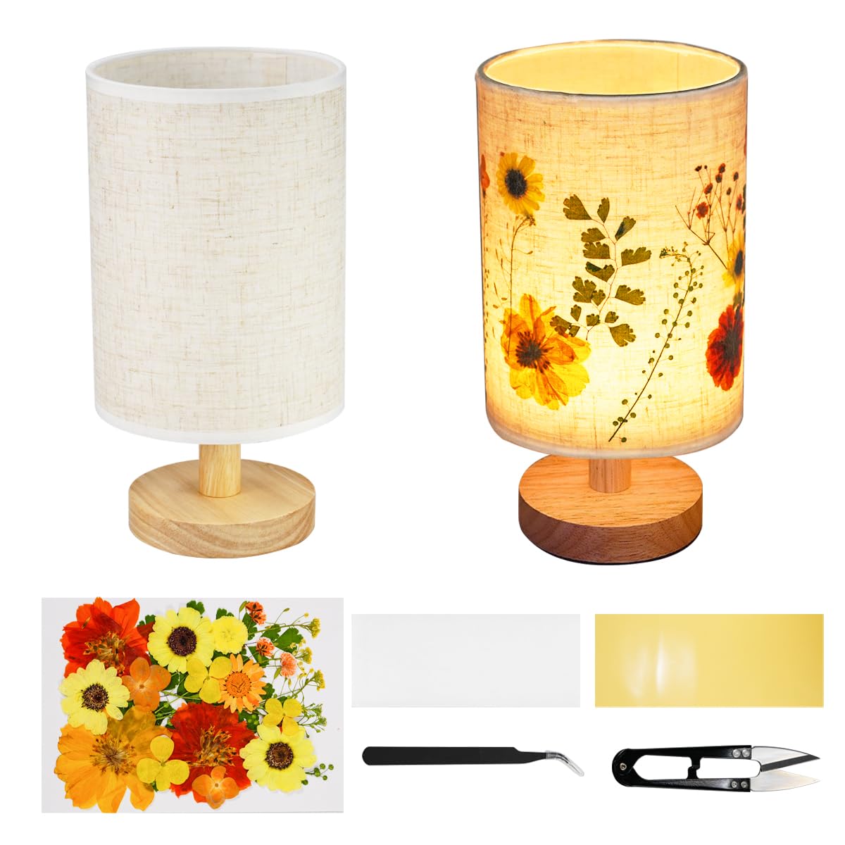Xmpmrb Dried Flowers Table Lamp,Handmade Diy Pressed Nature Flowers Lamp For Bedroom Living Room, Dorm, Home, Office Décor(4 Colors) (Yellow)