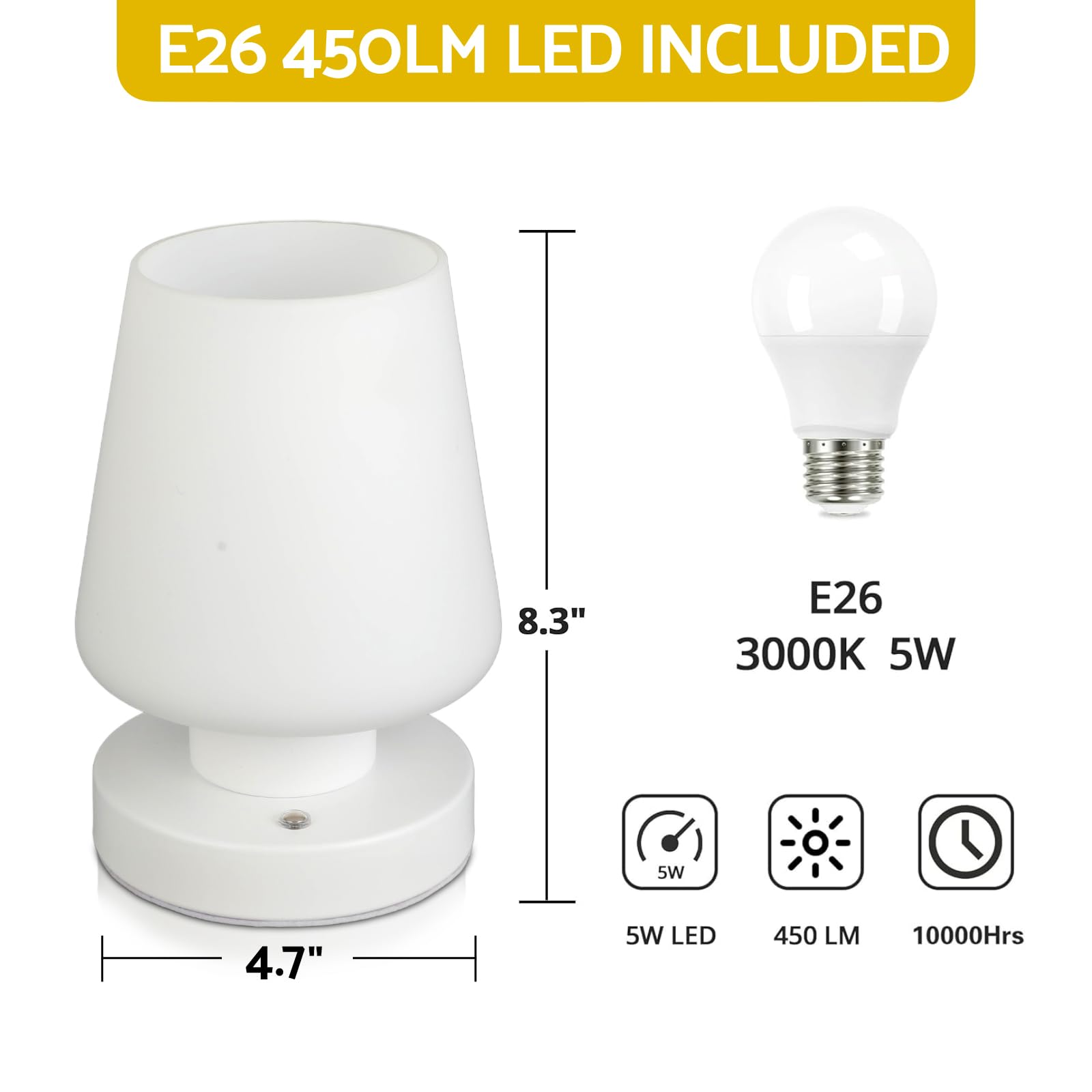 Ofisexpt Cordless Rechargeable Led Table Lamps, 5200Mah Battery Operated, Stepless Dimming, Touch Lamps For Nightstand, 3000K Led Bulb, Simple Design