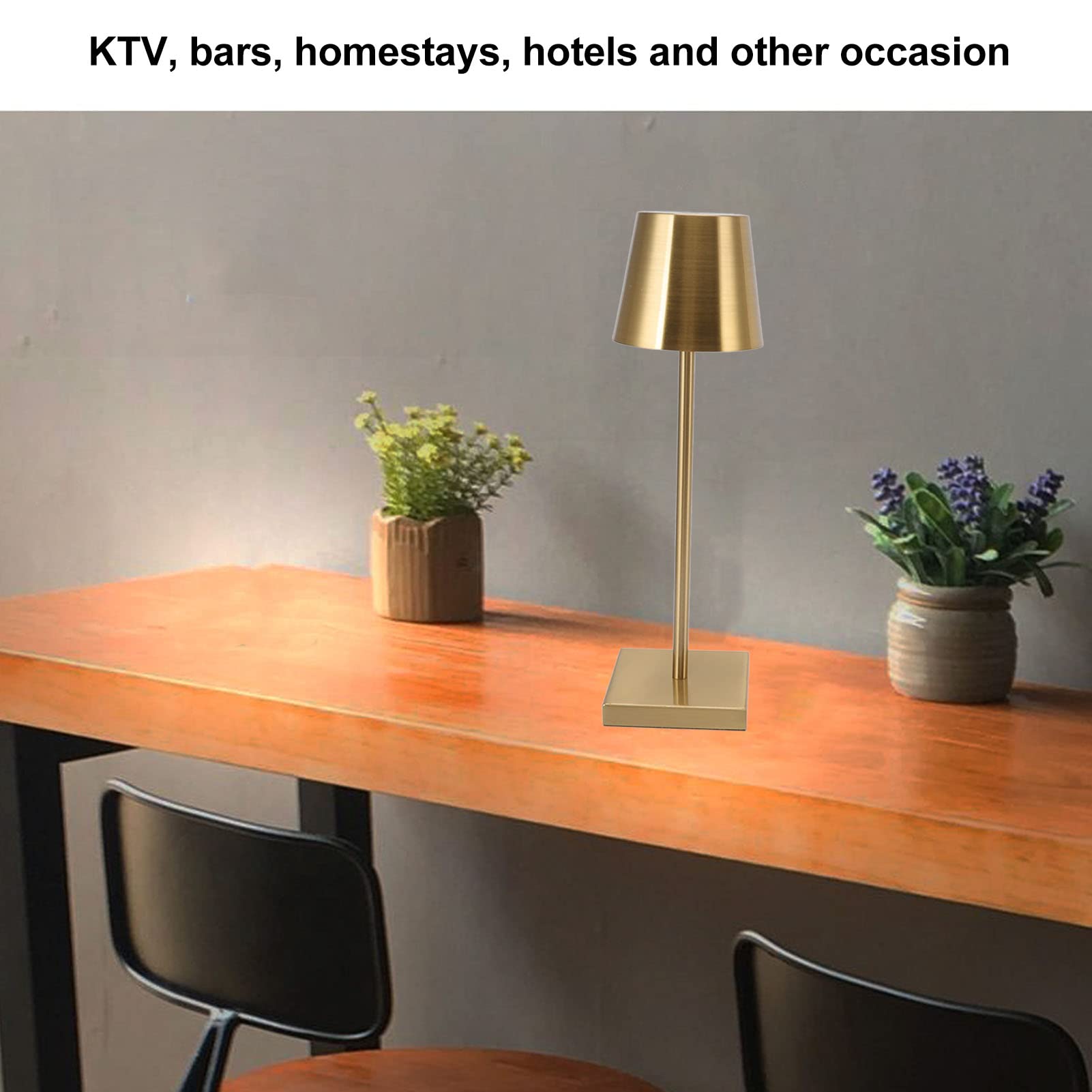 Topincn Table Lamp, High Brightness Led Touch Dimmable Modern Simple Table Lamp, Rechargeable Cordless Table Lamp For Restaurant Bar (Gold)