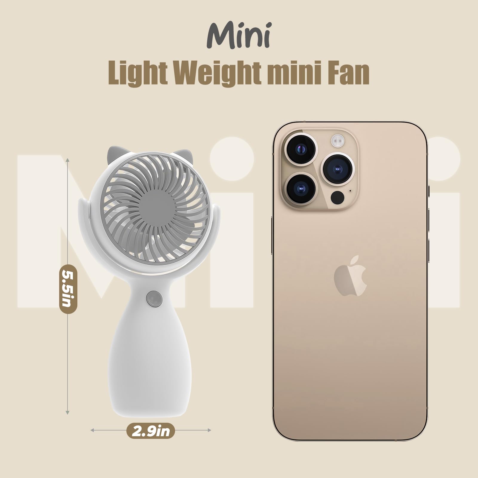 Qearfun Cute Handheld Lanyard Fan Portable, Mini Personal 3-Speed With 180 Rotation, Small Makeup
