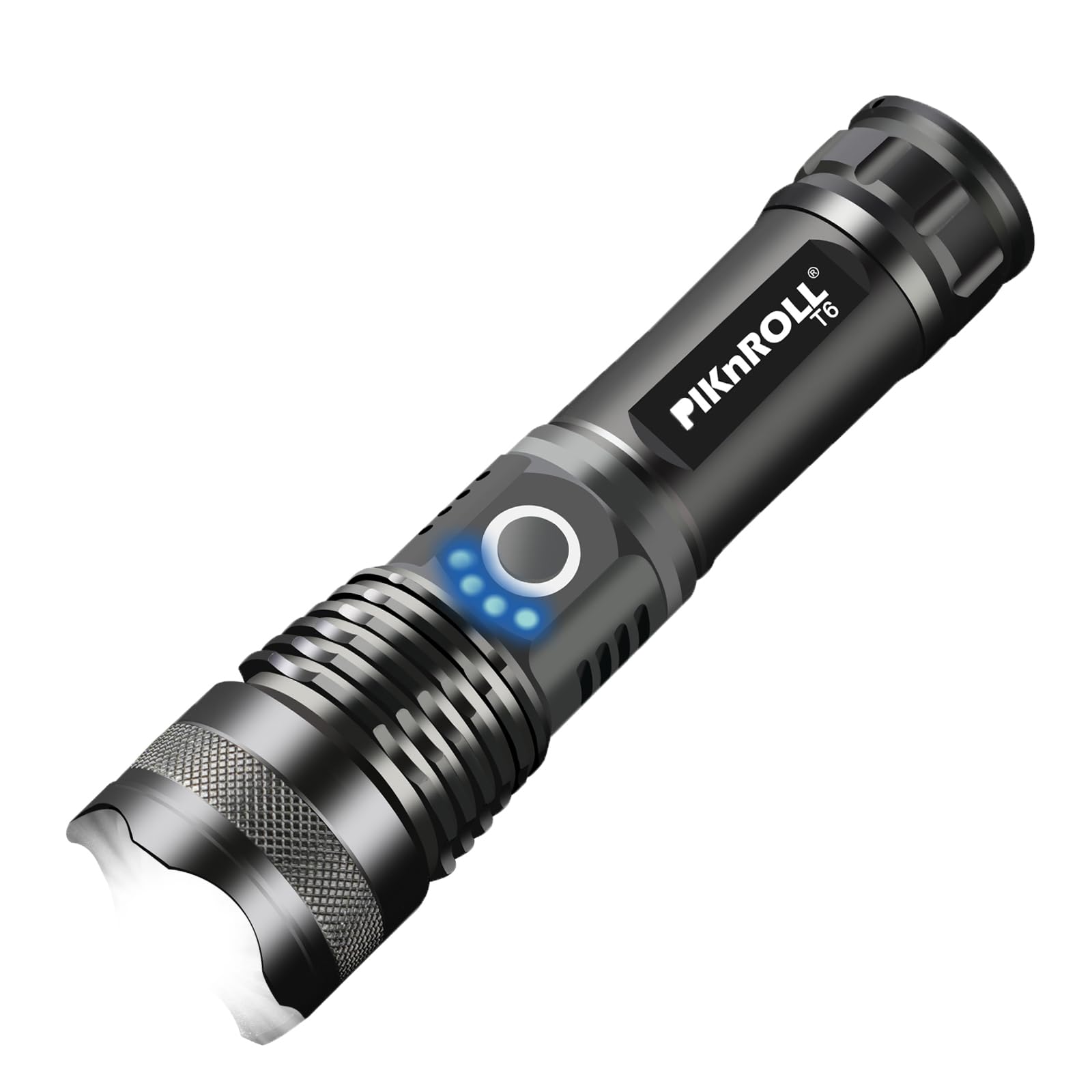 Piknroll T6 Rechargeable Flashlights High Lumen, 10000Lm Powerful Tactical Flashlight, 5 Modes Super Bright Led Flashlight, Usb Rechargeable Flashlight For Hiking, Outdoor, Emergency