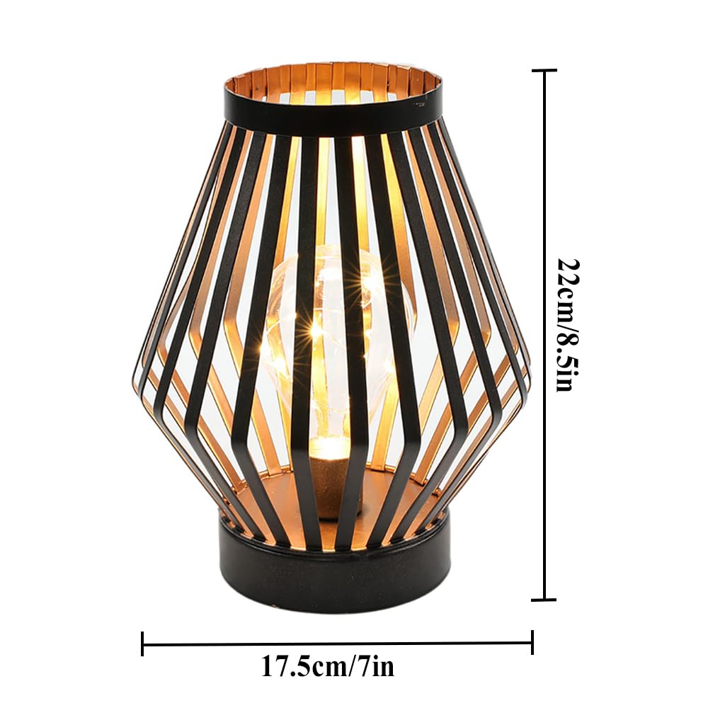 Jhy Design 8.5“H Metal Cage Led Lantern Battery Powered Cordless Accent Light With Led Edison Style Bulb Great For Weddings Parties Patio Events For Indoors Outdoors