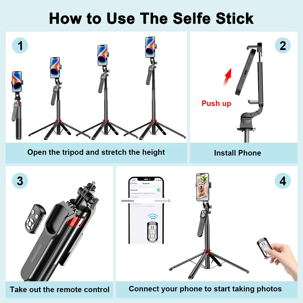 Konpcoiu Extendable Phone Tripod, 71"" Selfie Stick Vlog Tripod Stand Quadrapod With All In 1 Phone Clip, Travel Holder With Rechargeable Remote For Iphone Sony Canon Gopro