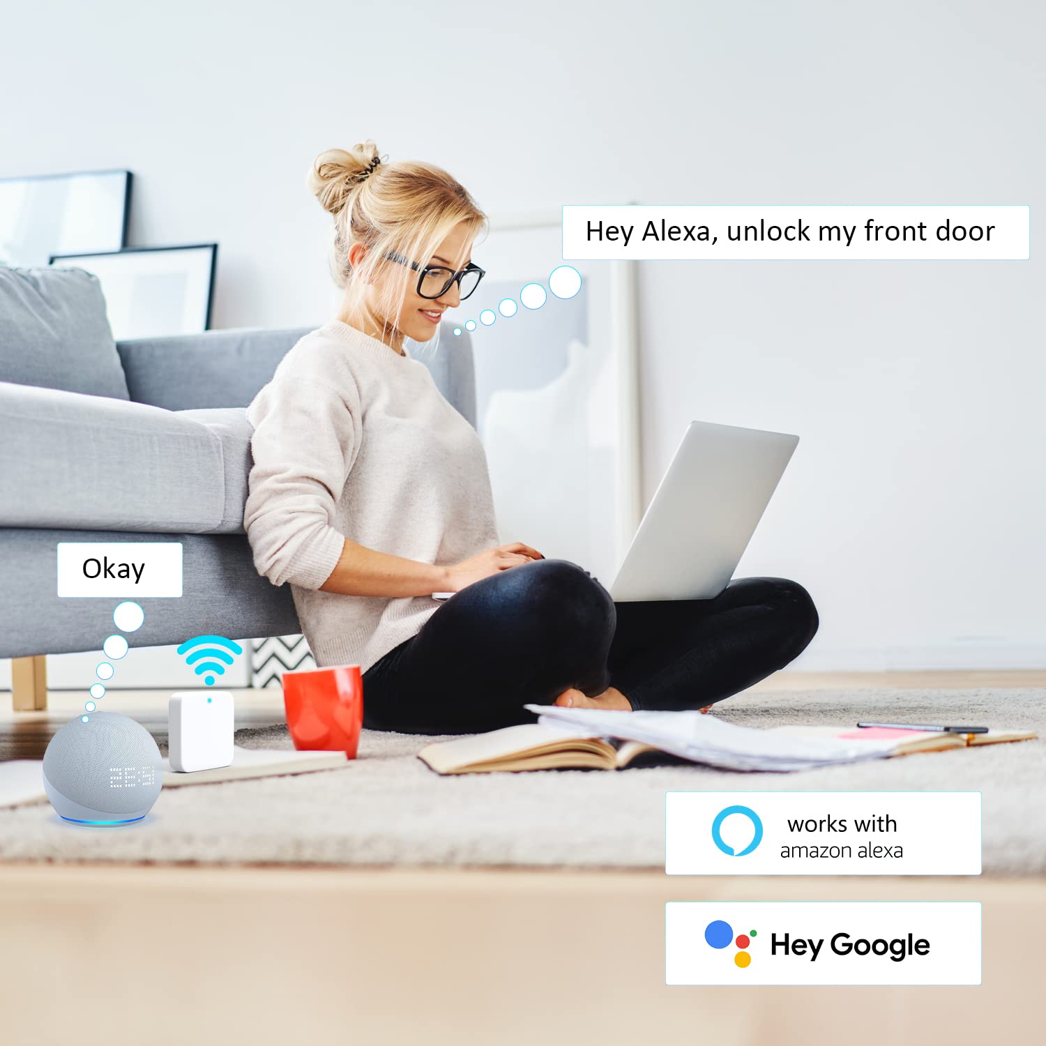 Zowill Smart Lock Wifi G2 Gateway, Remote Control & Management For Smart Door Lock Via Ddlock App, Wi-Fi Bridge Compatible With Alexa & Google Home For Voice Control
