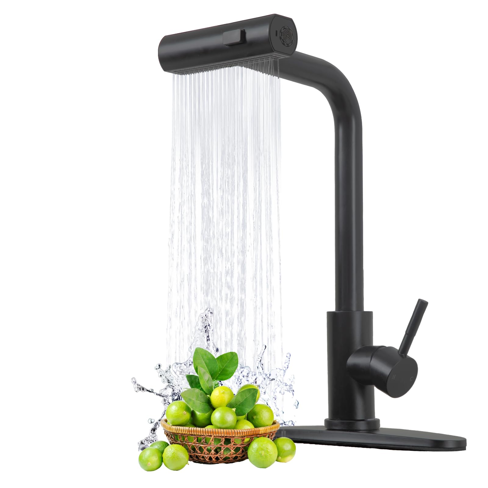 Hotis Home Hotis Black Kitchen Faucets With Pull Down Sprayer, Stainless Steel Single Handle Matte Black Kitchen Sink Faucet, Sink Faucet For Farmouse Camper Rv Bar, Suitable For 1 Or 3 Hole Installation