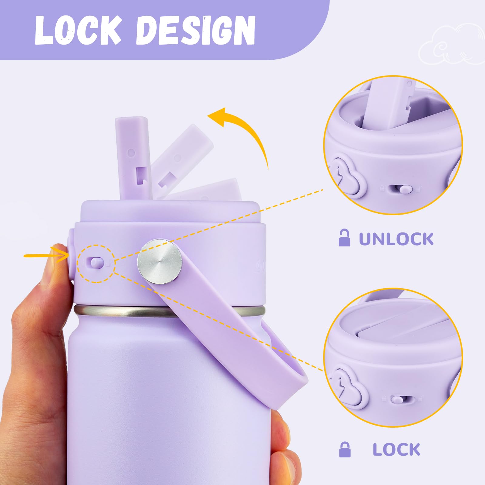Coktik Kids Water Bottle With Straw, 14Oz Insulated Stainless Steel Tumbler, Leak-Proof Locking Lid