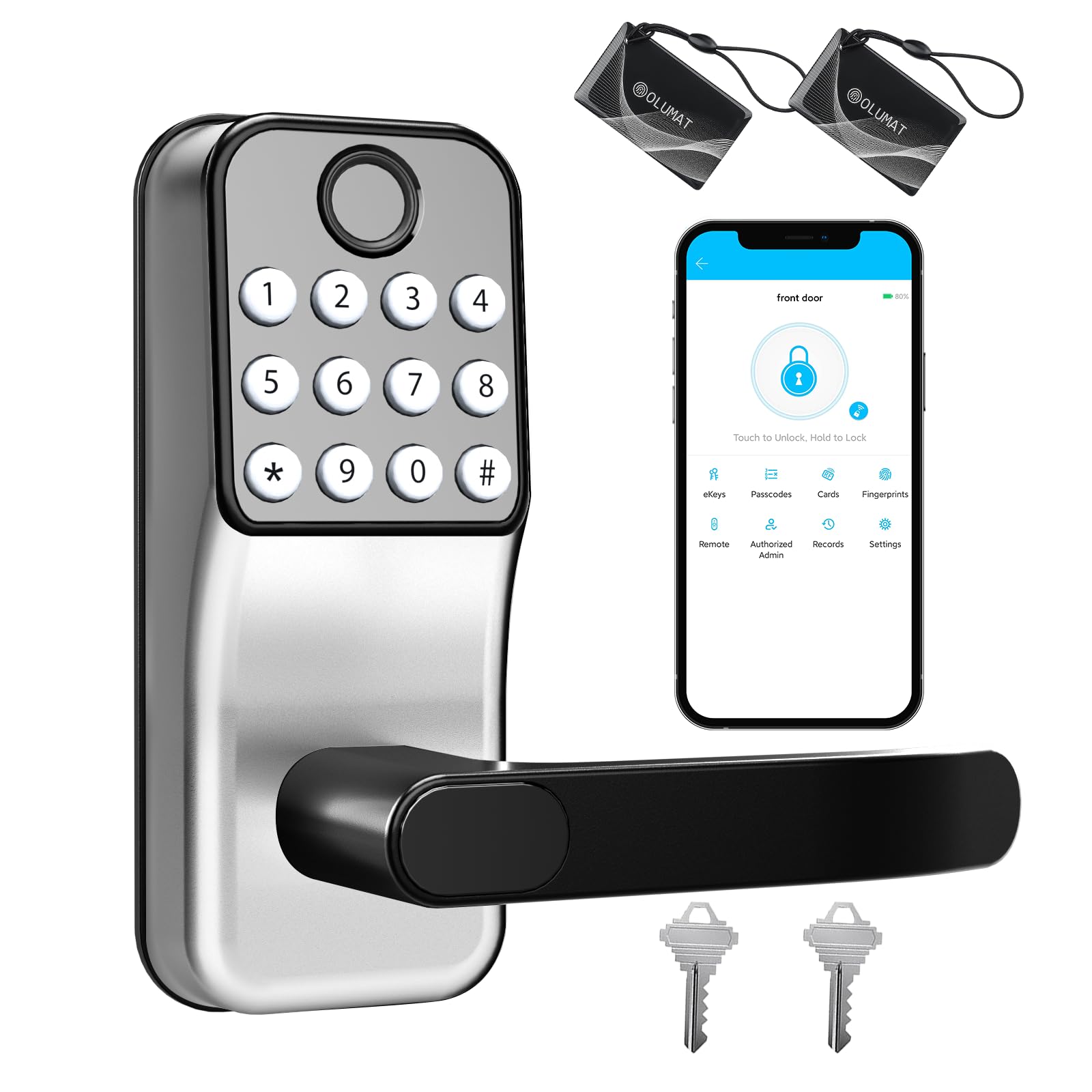 Olumat Smart Lock For Front Door: Keyless Entry Door Lock, Smart Keypad Lock With Handle, Fingerprint Lock With App, Digital Lock With Handle, For Garage, Home, Office