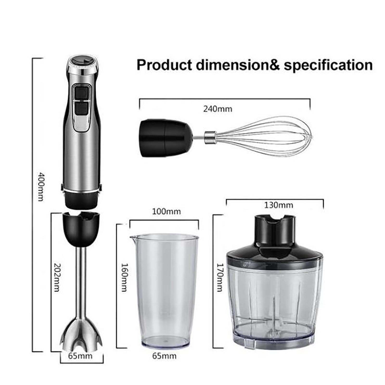 Uniqus Handheld Immersion Blender With 500Ml Mixing Beaker, 1200W Power, 6 Speeds Cordless Mixer For Shakes, Smoothies Easy To Clean Detachable Design