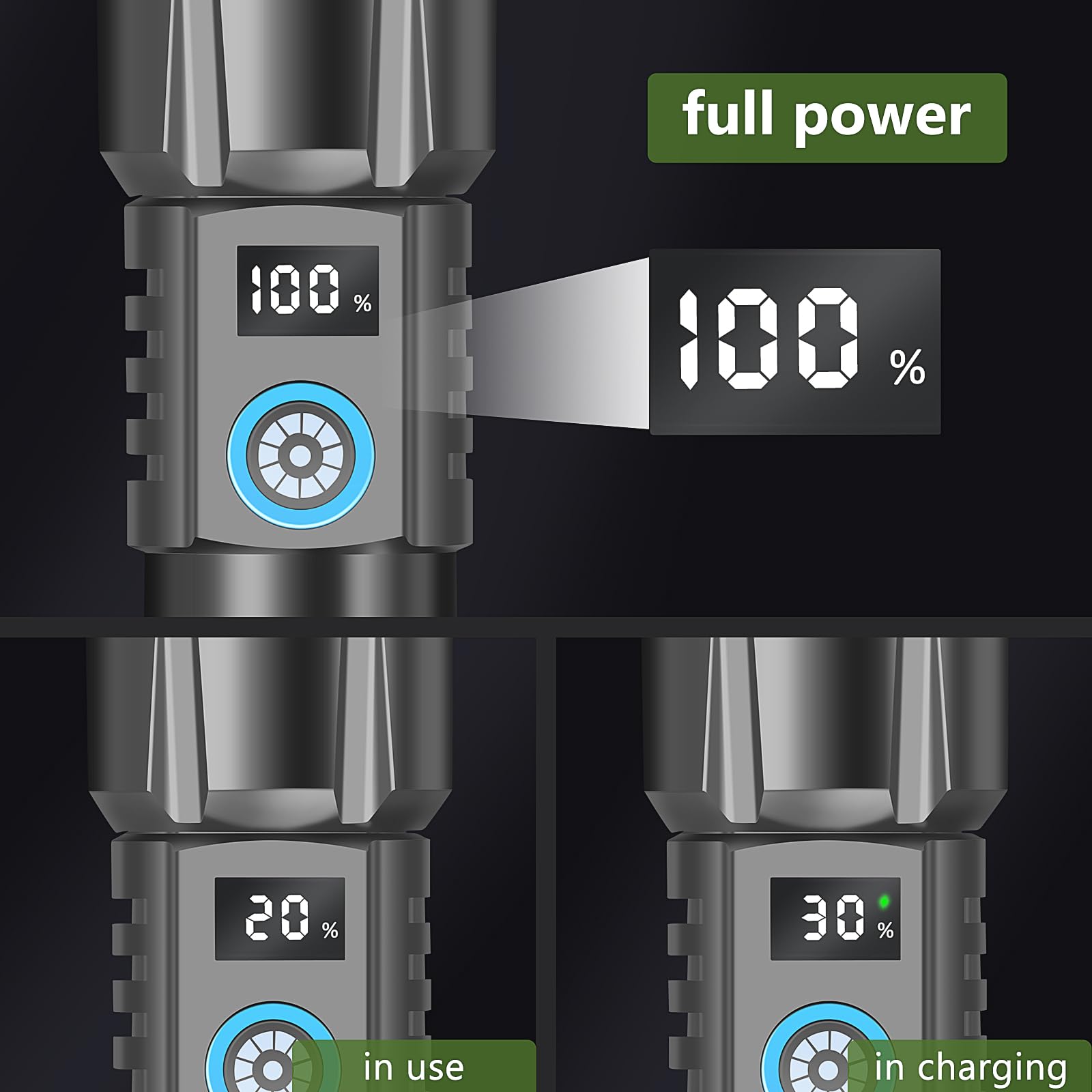 Bestsun 2 Pack Rechargeable Flashlights High Lumens, Magnetic Flashlight Super Bright Small Emergency Flash Light With Lcd Digital Power Display,5 Modes Zoomable Tactical Flashlight For Home Camping Hiking