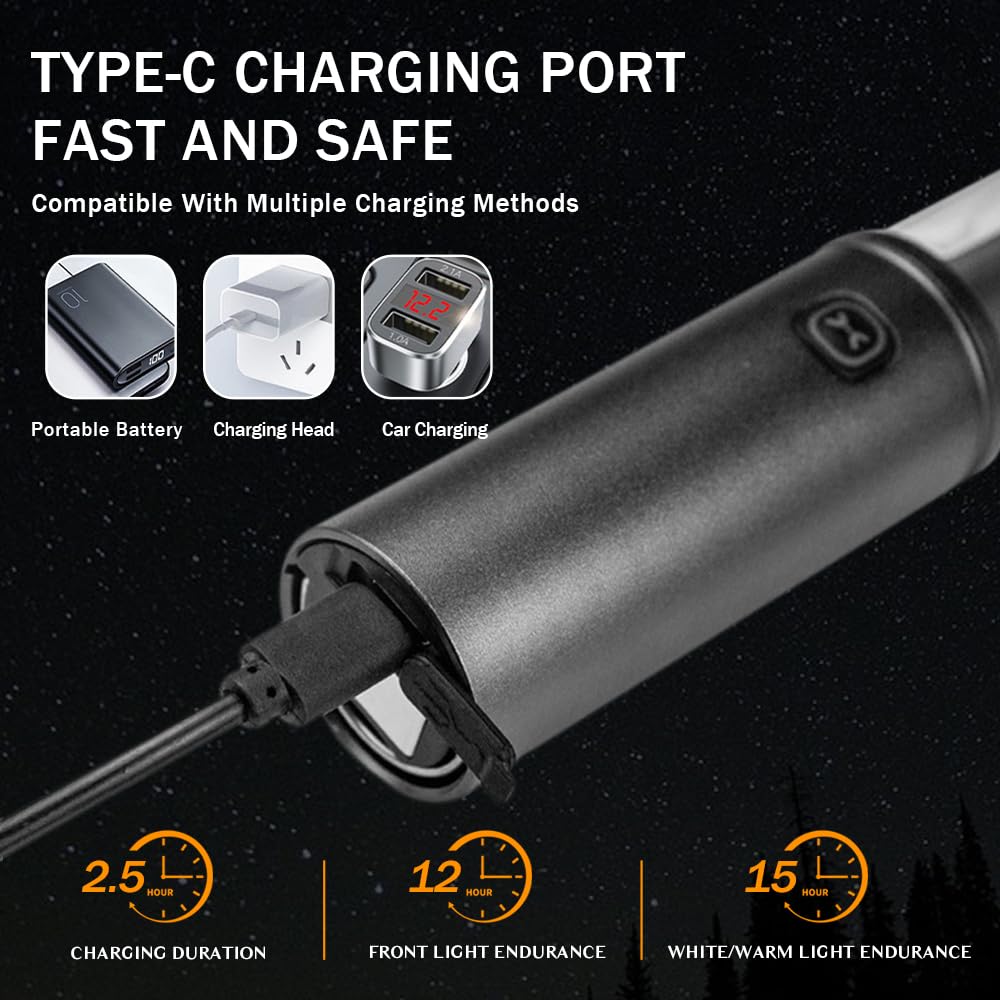 Gmelov Portable Flashlight For Camping Outdoor Hiking Home Power Outage Emergency Usb Rechargeable Flashlights Camping Essentials Magnetic Handheld Flsash Light With 5 Light Modes