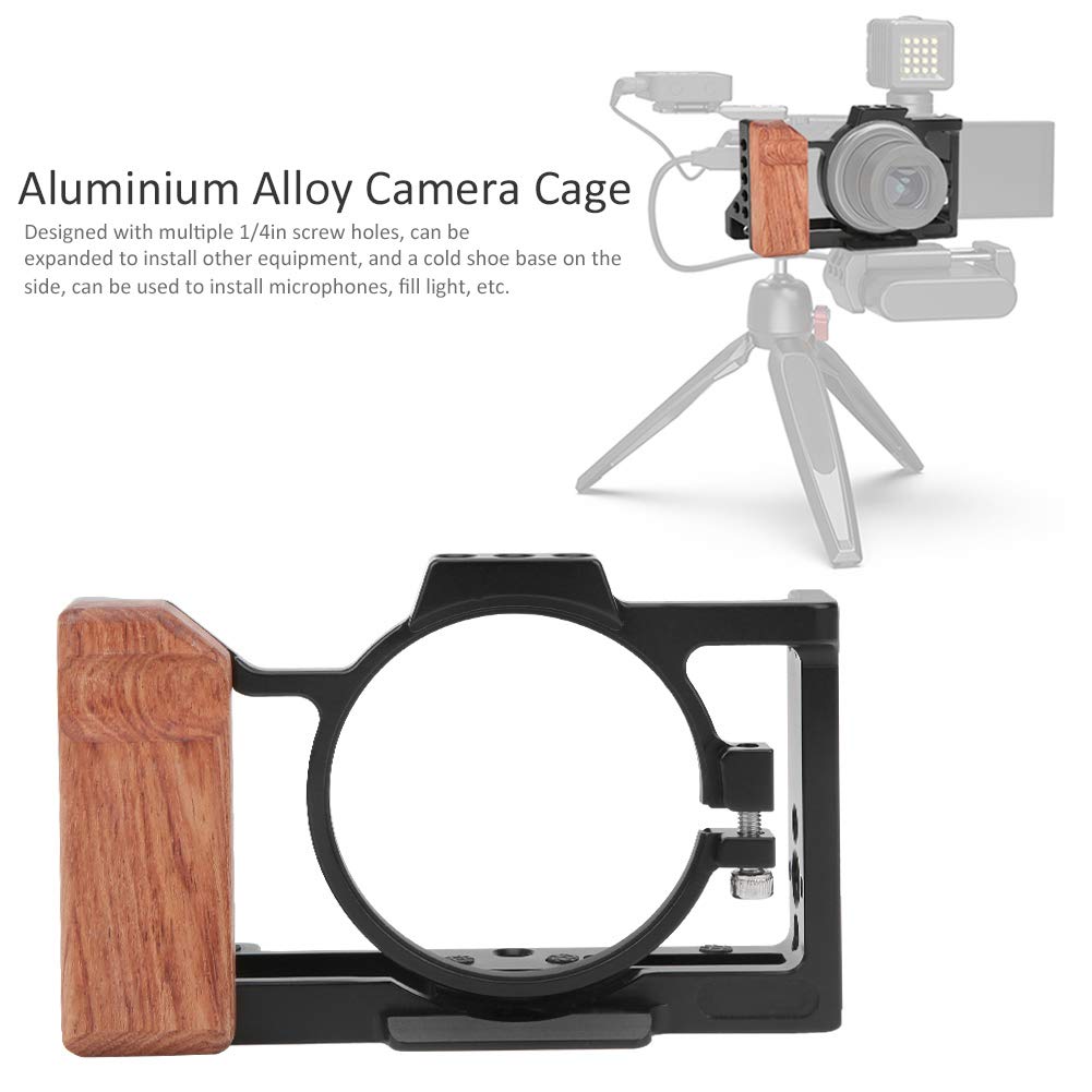 Bindpo Camera Rig Cage For Zv1 Camera, Vlogging Video Shooting Stabilizer Cage Frame With Wooden Handle Grip, With 1/4In & 3/8In Screw Hole And Cold Shoe Base