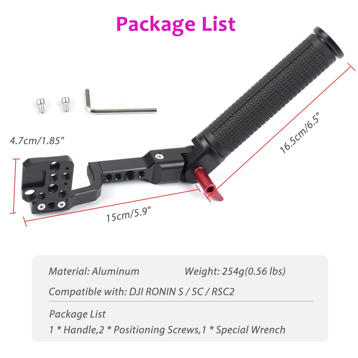 Akeipho Gimbal Grip Handle Handy Sling Handgrip For Dji Ronin S/Sc / Rsc2,Adjustable Gimbal Side Extension Cold Shoe Mount 1/4" 3/8" Holes Stabilizer Accessory Handle