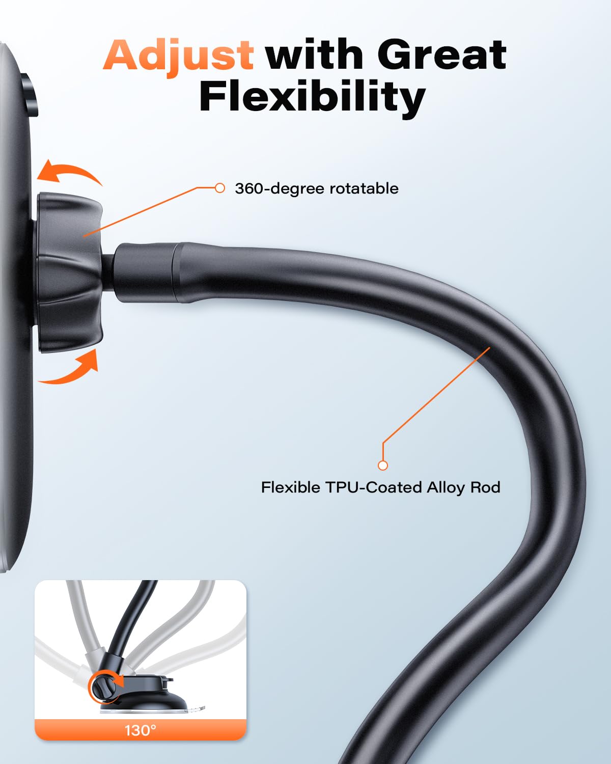 Apps2Car Cell Phone Holder For Car Dashboard Windshield Phone Mount For Car Long Arm Car Phone Holder Mount Strong Suction Cup Anti-Shake Stabilizer Compatible For Iphone, Samsung, All Smartphones