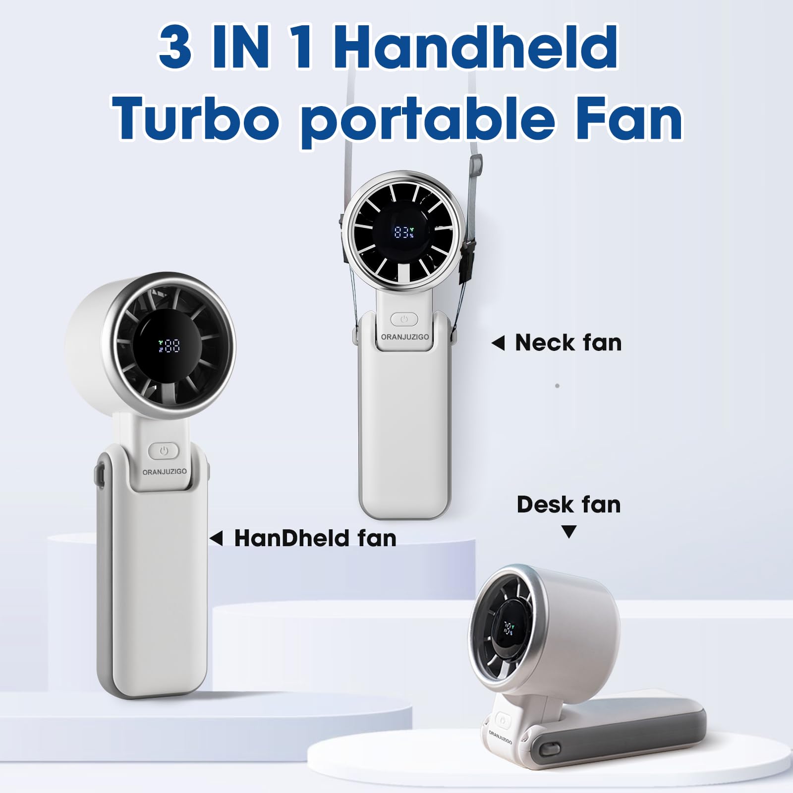 Portable Hand Fan With Smart Digital Display,Foldable Design,5 Speed Adjustable And Usb Rechargeable