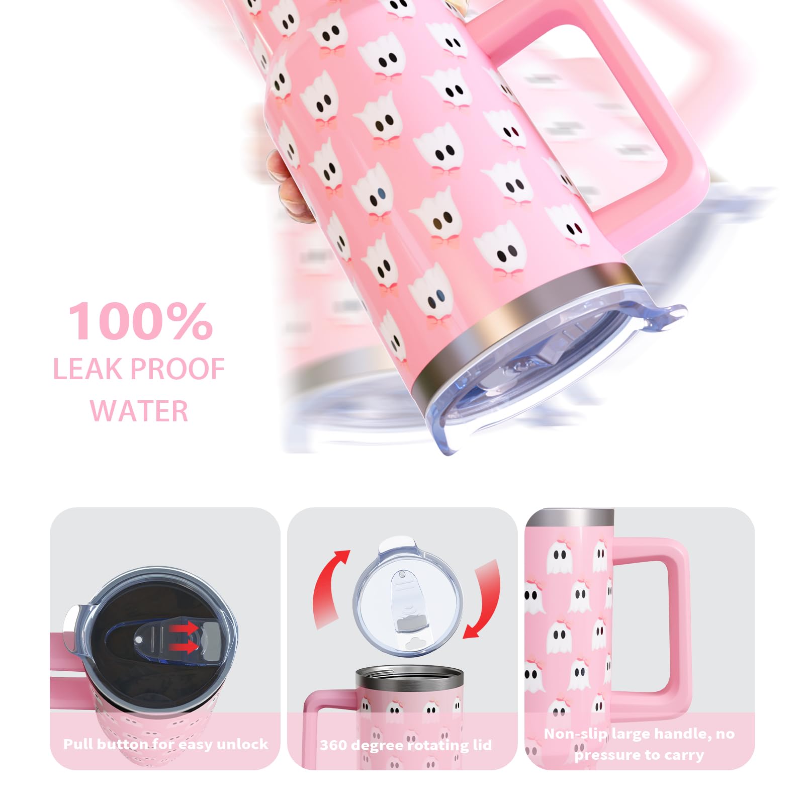 Ghost Halloween For Women Girls, Cute Spooky Stainless Steel Insulated Travel Coffee Cup