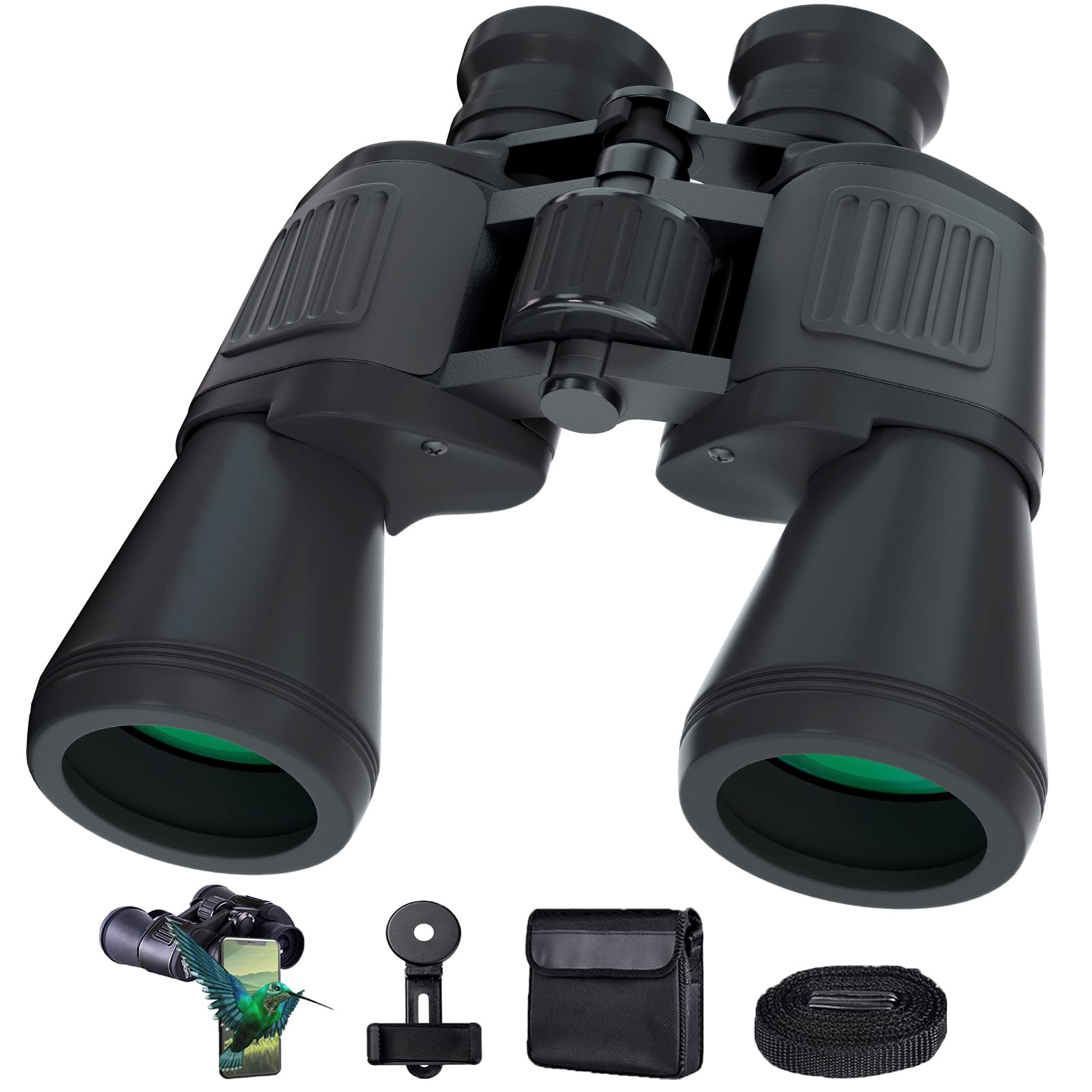Yuanzimoo 20X50 Hd Binoculars For Adults With  Phone Adapter Waterproof High Power Professional Binoculars With Low Light Night Vision For Hunting Bird Watching With Case And Strap, Black