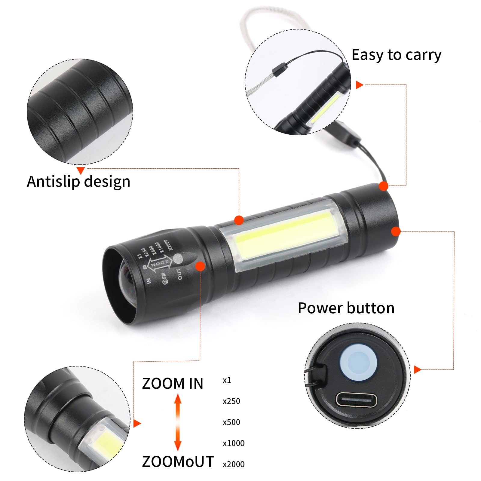 Hilngav 5 Pack Mini Small Pocket Led Flashlight Usb-C Rechargeable High Lumens Bright Powerful Edc Flash Lights - Aluminum Handheld Flashlight Bulk For, Portable Camping Christmas