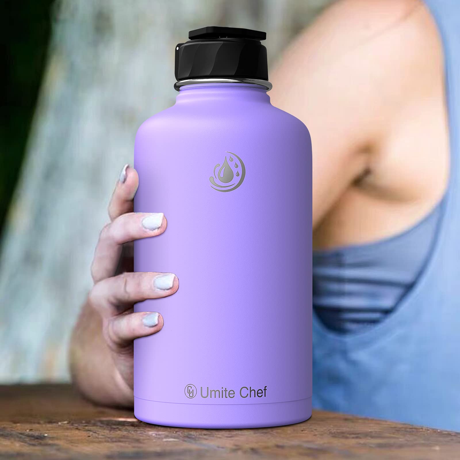 Umite Chef Stainless Steel Water Bottle With Straw, 64 Oz Wide Mouth Vacuum Insulated Sports Water