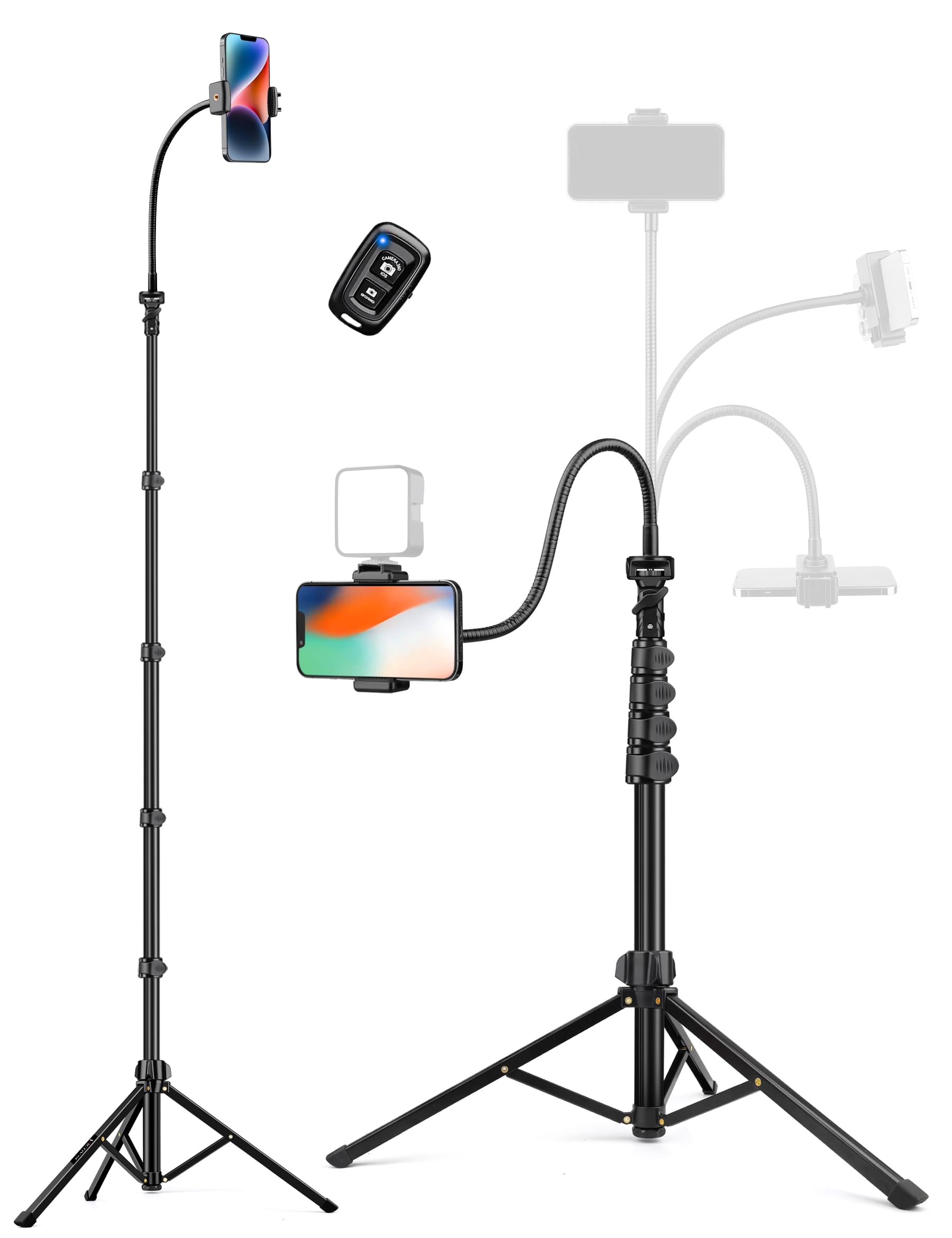 Victiv Phone Tripod, 86" Tall Tripod For Iphone With Flexible Gooseneck & Remote, Portable Aluminum Cellphone Stand For Selfies, Video Recording,Travel, Compatible With Iphone Android