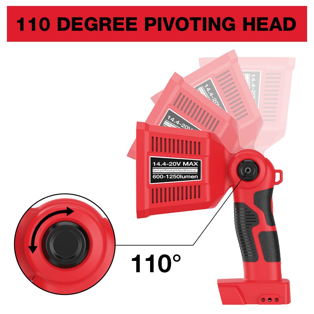 Dteztech 18W Flashlight For Milwaukee M18 18V Lithium-Ion Battery, 1250Lm Flashlight Floodlight With Usb Port, Jobsite Light Tool With 110 Degree Pivoting Head Led Work Light For Outdoor Camping