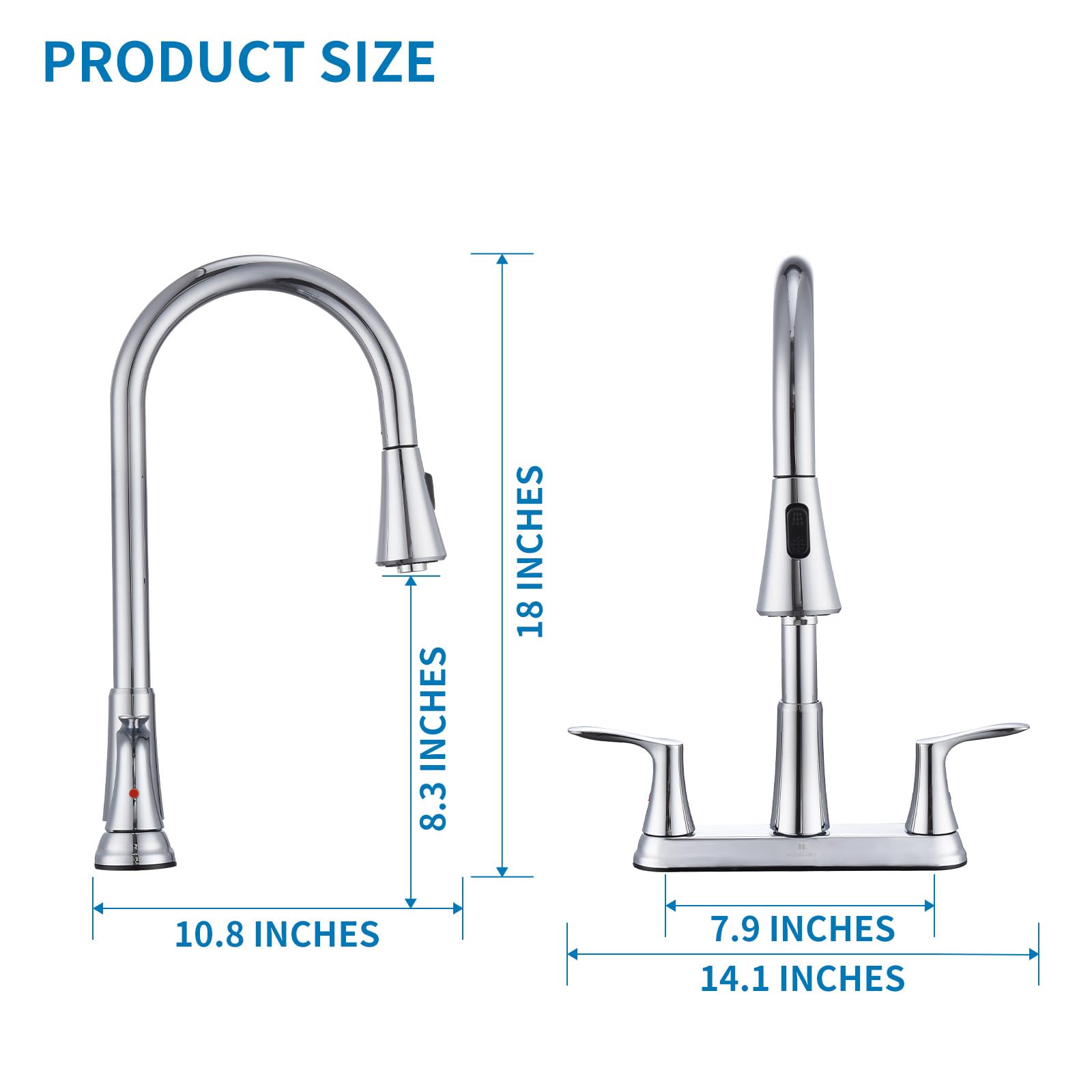 Homelody 2 Handles Kitchen Faucet With Pull Down Sprayer For 3 Hole Sink, 8 Inch 360° Rotating Spout Centerset Kitchen Sink Faucet With Water Lines Chrome