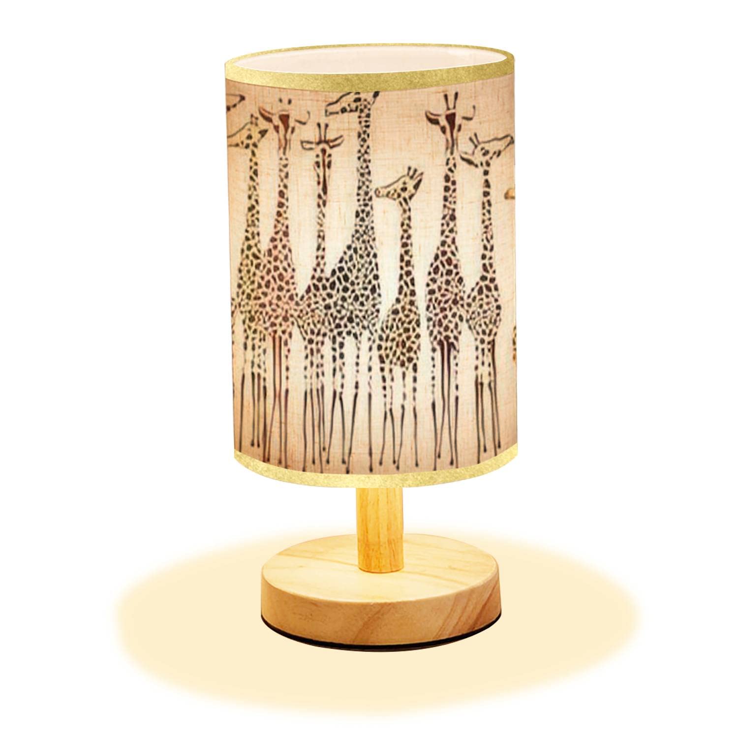 Lopyeijfg Minimalist Bedside Table Lamp Giraffes Wood Nightstand Lamp Bedside Desk Lamp Wood Base Flaxen Fabric Shade For Bedroom Living Room, 5.5X11Inch